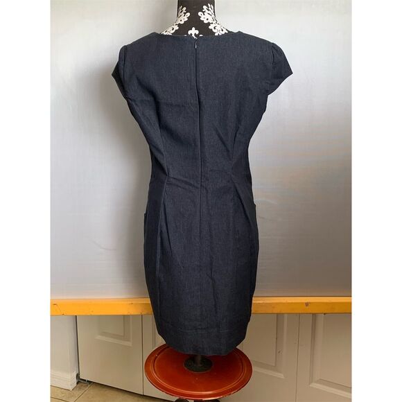 Dressbarn Petite Beaded Sheath Dress Blue‎ Knee Length Size 12P Short Sleeve - Picture 4 of 11
